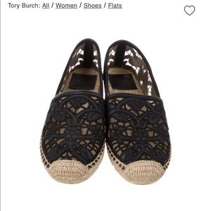 Tory Burch leather lace pattern espadrilles